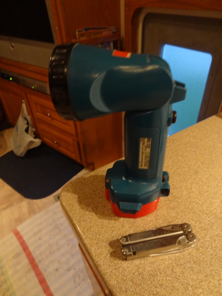 Rechargable flashlight and the always useful Leatherman Tool