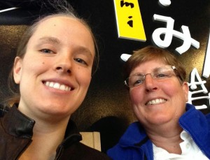 Callie and Corinne grabbing a quick lunch