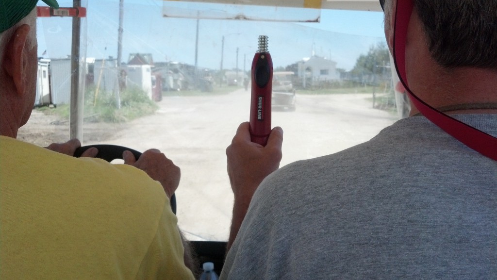Golf cart shuttle.  Jim on the right...I opted to sit in the back.