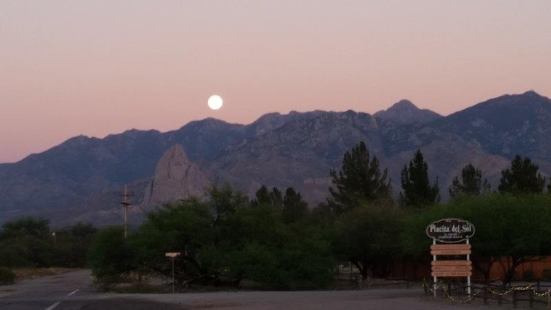 The moon over the Santa Rita Mountains...this was our view from the campground.